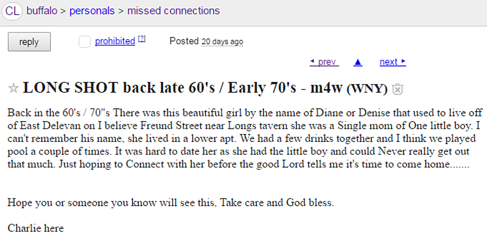 Amherst Man Posts on Craigslist Looking For Woman &#8220;Before The Good Lord Tells Me It&#8217;s Time To Come Home&#8230;&#8221;