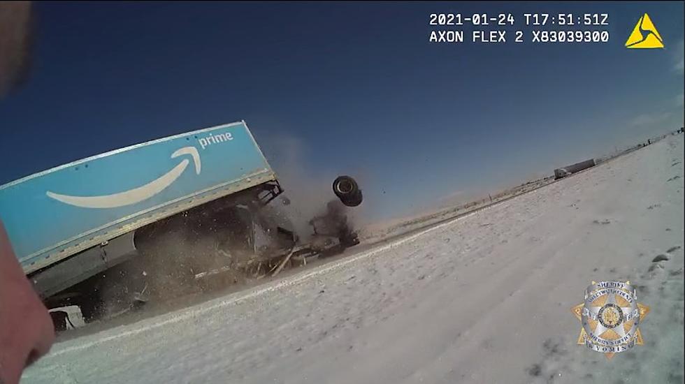 WATCH: Body Cam Footage Shows Wyoming Deputy Avoid Semi Crash