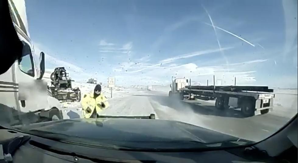 Wyoming Highway Patrol Shares Video of Trooper Almost Getting Hit by Out of Control Semi