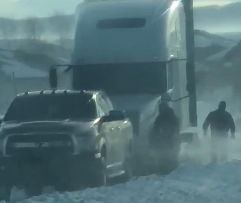 Video: Wyoming Tough Truck Pulls Semi Down Snowy Roads