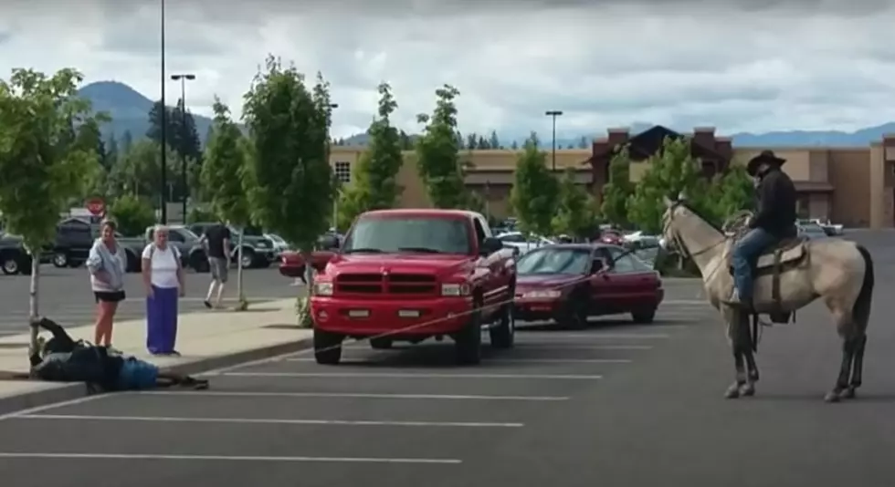 Cowboy On His Horse Lassos Bike Thief In Walmart Parking Lot