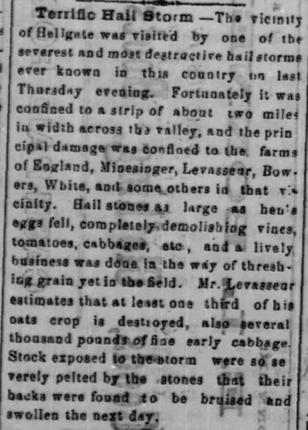 Harmon’s Histories: August 1874 boasted hailstones and trout galore