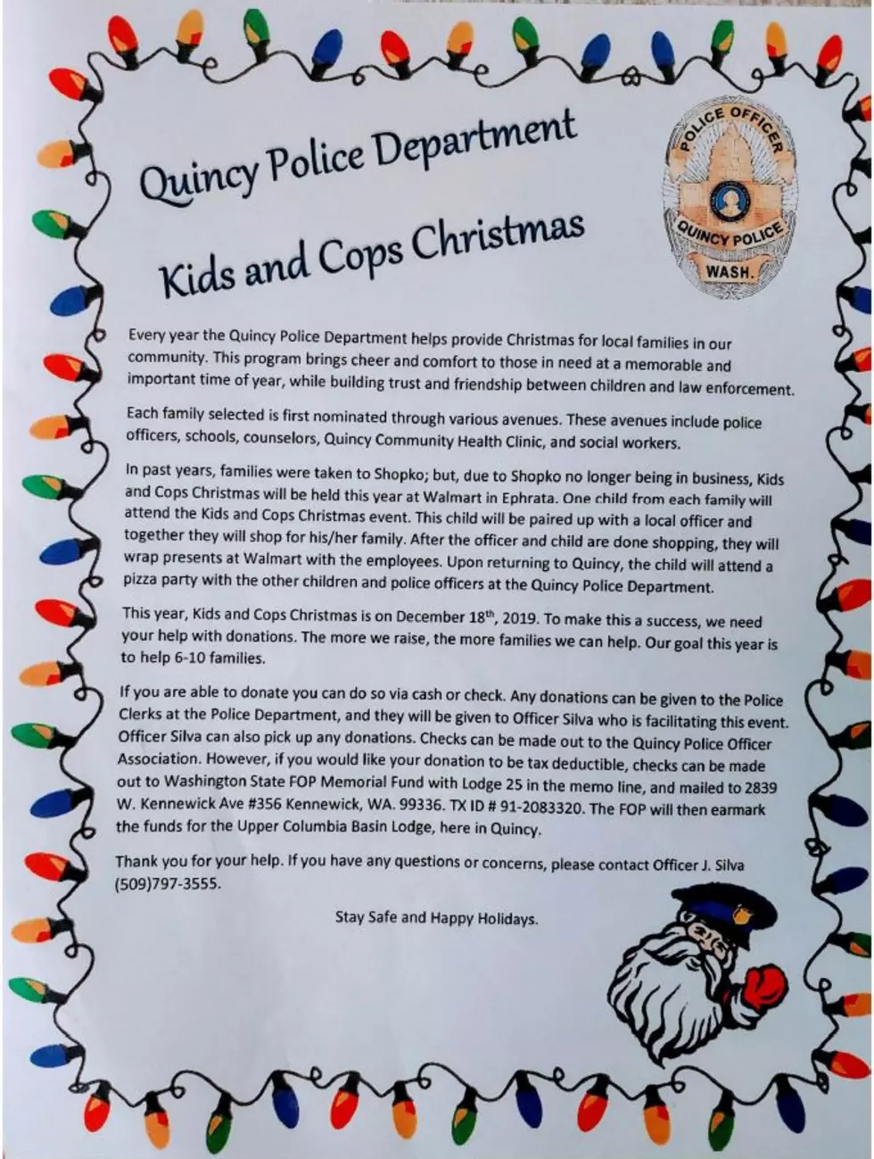 Quincy Kids and Cops Program Looking for Donations