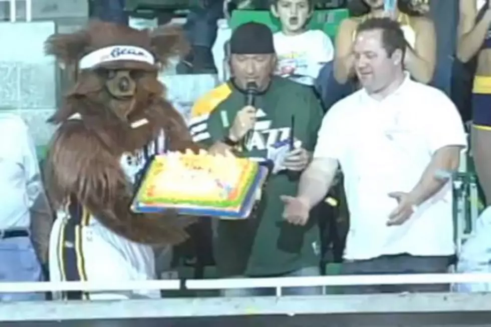 Utah Jazz Mascot Drops Cake [VIDEO]