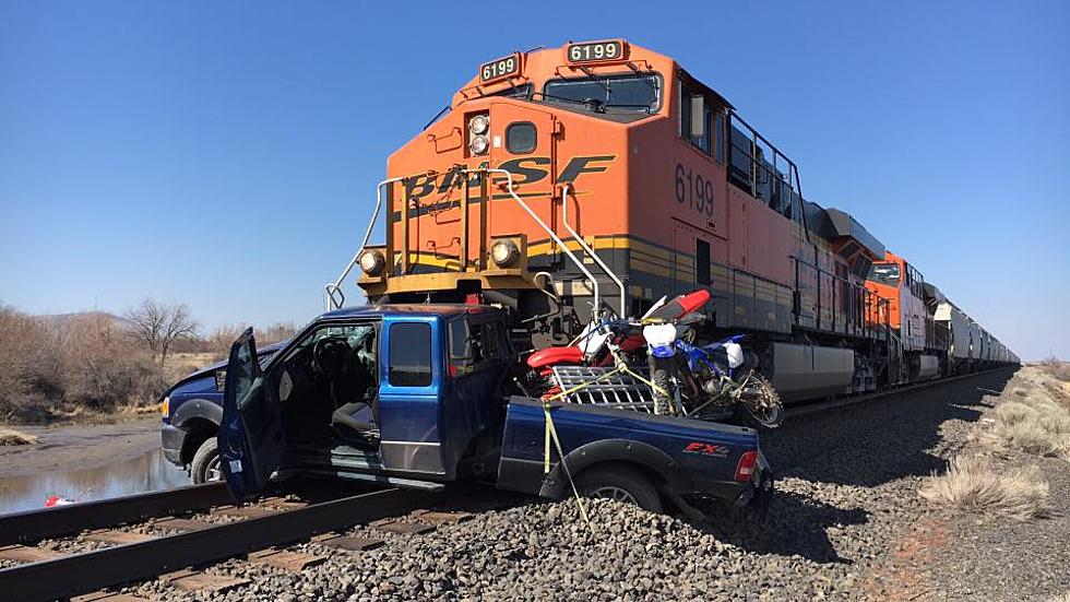 Stuck Truck Loses Pushoff With Train in Benton County