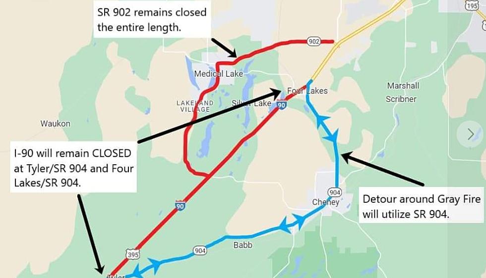 I-90 Still Closed South of Spokane Due to Wildfires-Detour Open