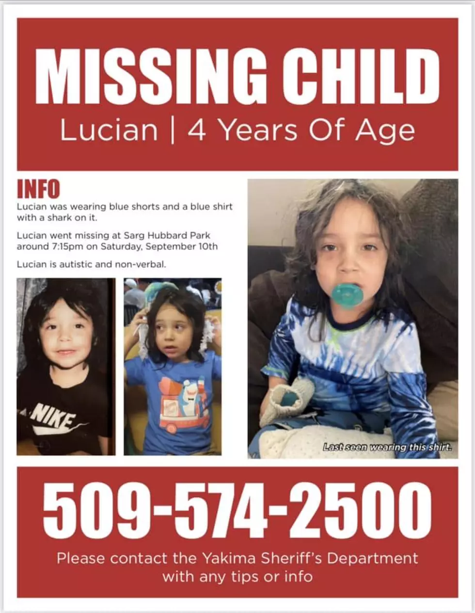 Missing Yakima Child, Lucian, Has been Found but with Tragic News