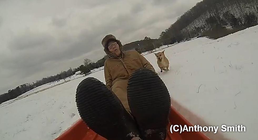 90 Year Old Man Goes Sledding With His Dog