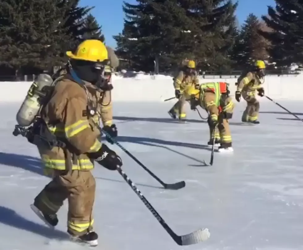 Wyoming Firefighters Train In Full Gear Playing Hockey