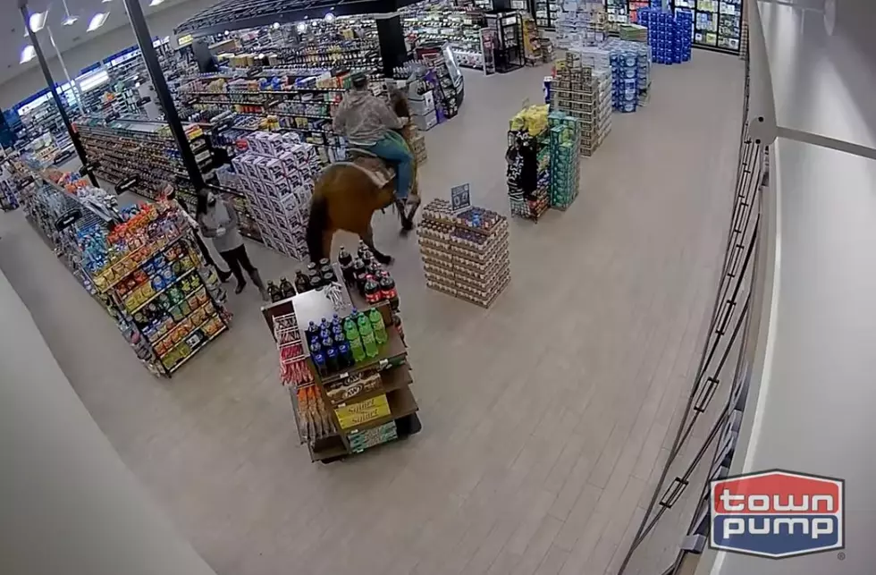 Man Rides Horse Into Town Pump Store in Bozeman