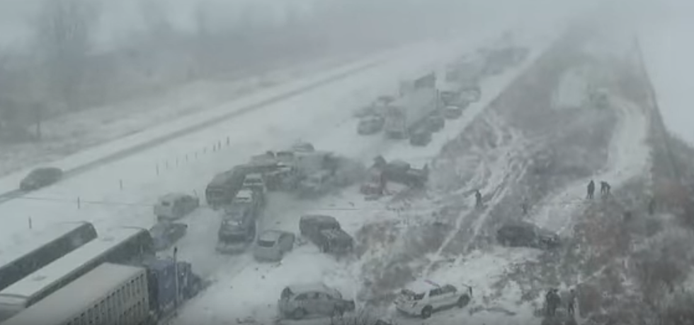 Watch Raw Crash Footage of Massive Pile Up ON I-35 This Week