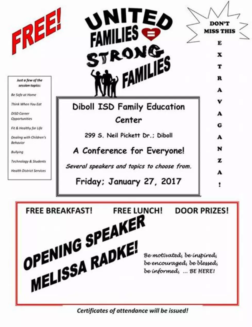 Diboll ISD Offering Free Family Conference Covering A Variety Of Topics