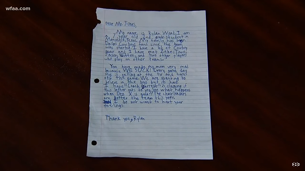 7 Year Old Cowboys Fan Writes Letter of Disappointment to Jerry Jones
