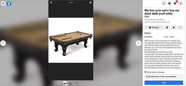 Wolfforth Woman Sells Her Dead Dad&#8217;s Pool Table With Hilarious Facebook Post