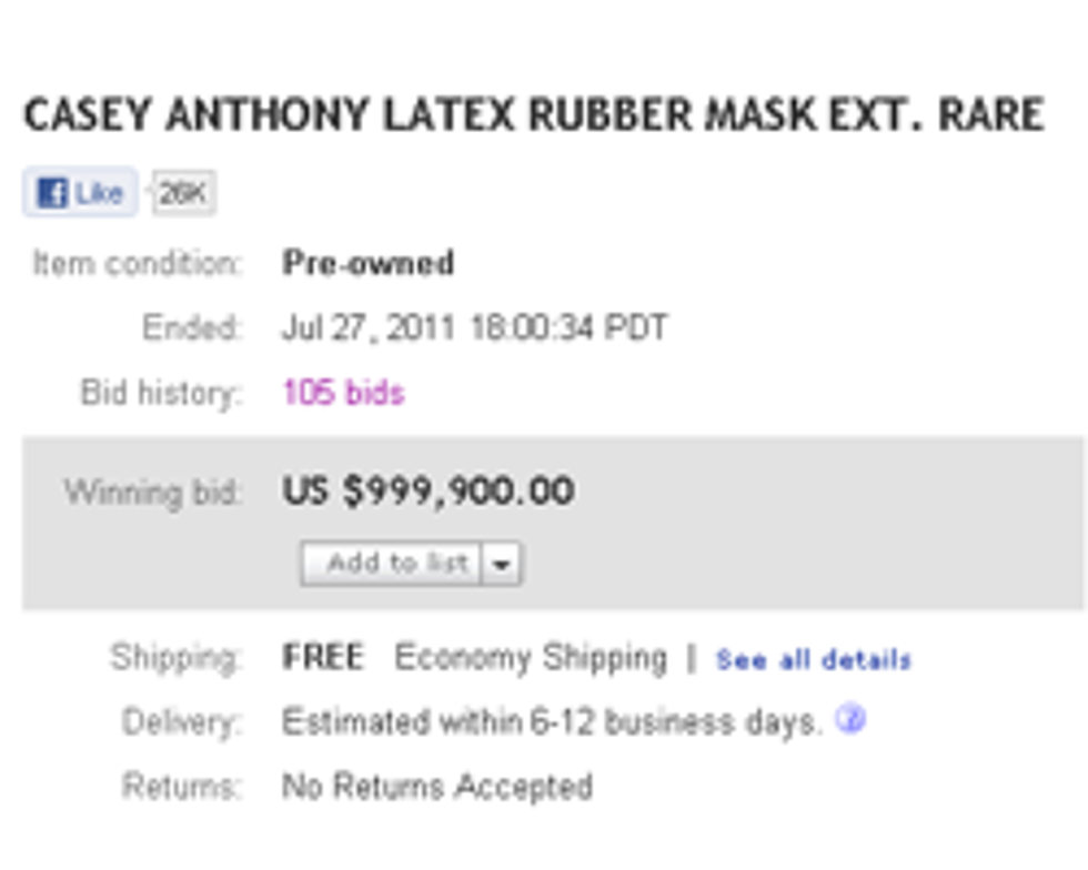 Update: Casey Anthony Mask On eBay