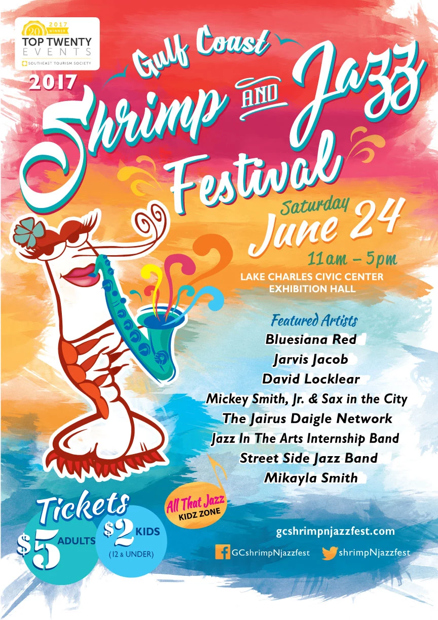 Gulf Coast Shrimp and Jazz Festival, June 24 in Lake Charles