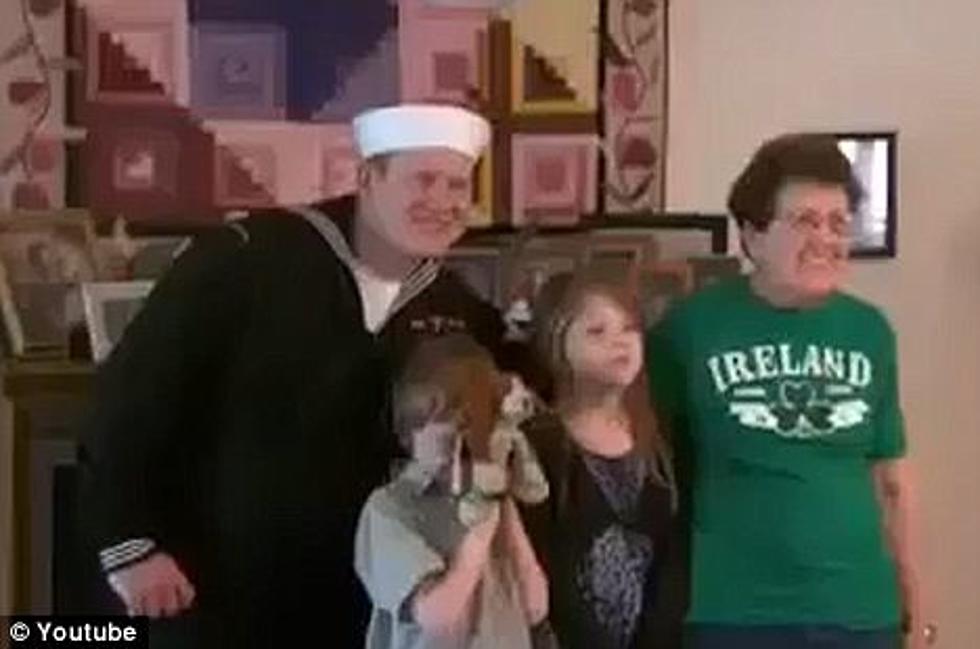Great Photobomb! Returning Navy Sailor Surprises Grandmother By Jumping in a Photo On Her Birthday. [Video]