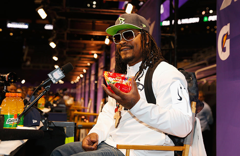 Marshawn Lynch From The Seattle Seahawks Does Skittle Press Conference [VIDEO]