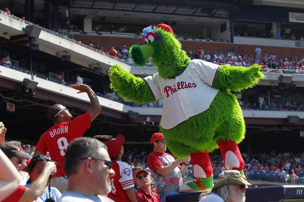 Phillie Phanatic Tries To Do Wave With Cardboard Cutout Fans