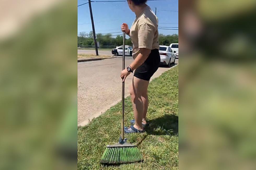 Hilarious Footage of Dallas Woman Sweeping Yard to Watch Cops