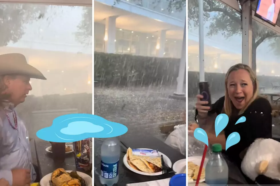 Family Determined to Finish Expensive Meal During Texas Downpour