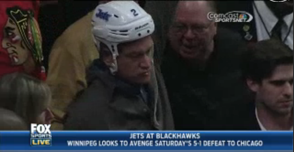 NHL Fan Steals Player&#8217;s Helmet During Jets vs Blackhawks Game [VIDEO]