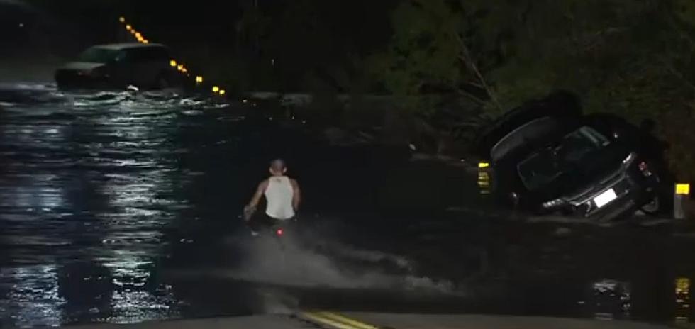 Texas Moron Tried to Ride His Bike Through Flooded Roadway