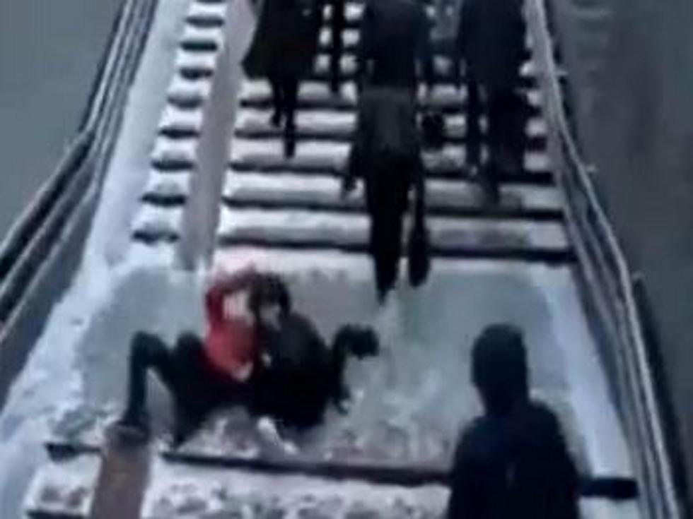 Icy Staircase Causes Multiple Hilarious Winter ‘Fails’ [VIDEO]