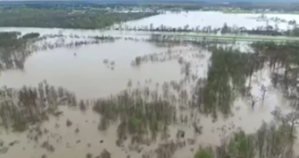 Drone Footage Of Flood Waters On Wallace Lake Road At I-49 In Shreveport [VIDEO]