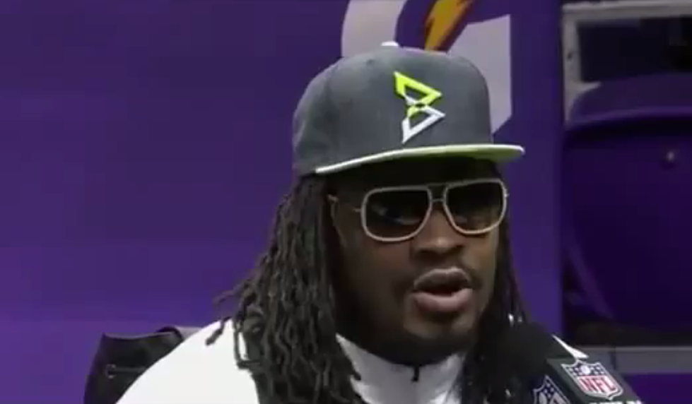 Marshawn Lynch Is At Super Bowl Media Day “So He Won’t Get Fined.” Just Ask Him! [Video]