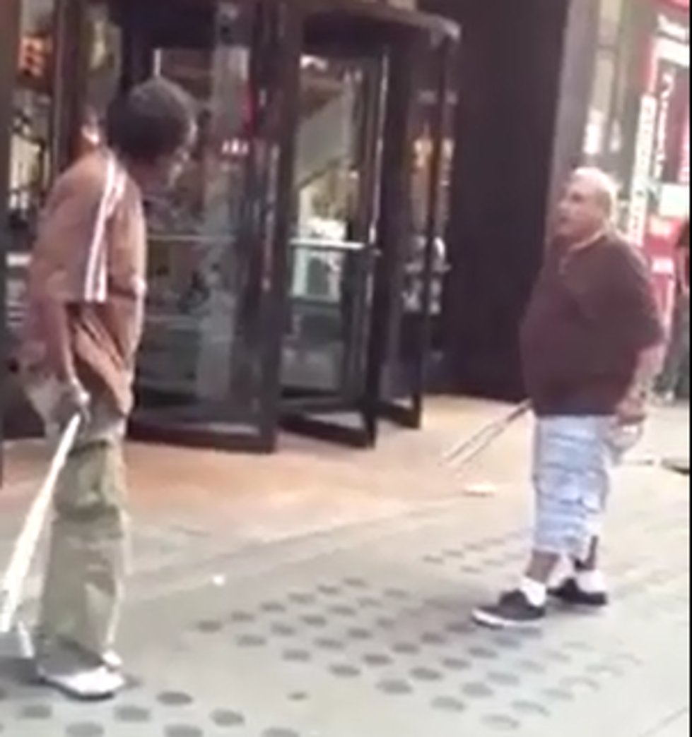 Times Square Crutch Fight! [VIDEO] NSFW