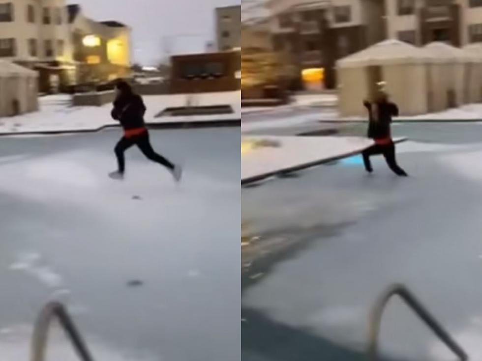 Texas Tech Student Hilariously Fails at Running Across Frozen Lubbock Pool