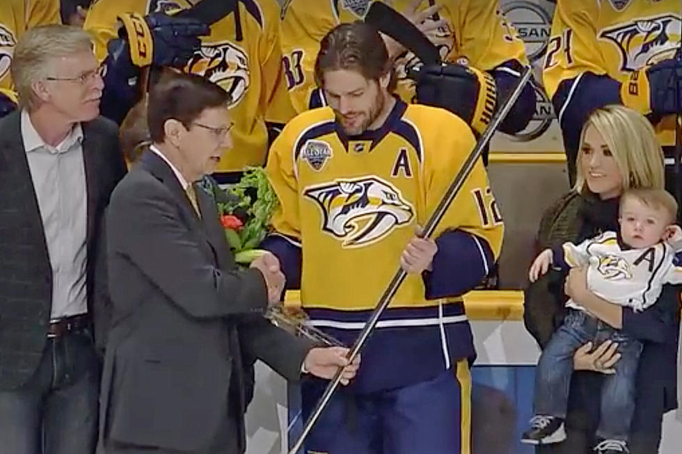 Carrie Underwood + Isaiah Step on the Ice to Celebrate Mike Fisher’s 1,000th Game