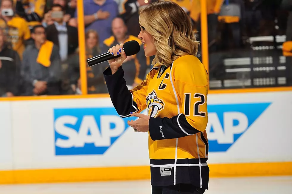 Carrie Underwood Supports Husband, Sings Surprise National Anthem at NHL Playoffs