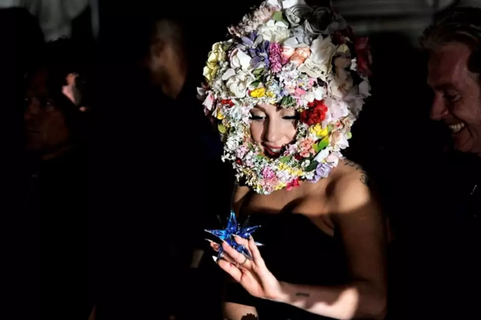Lady Gaga Models Flower Headpiece at Philip Treacy Fashion Show