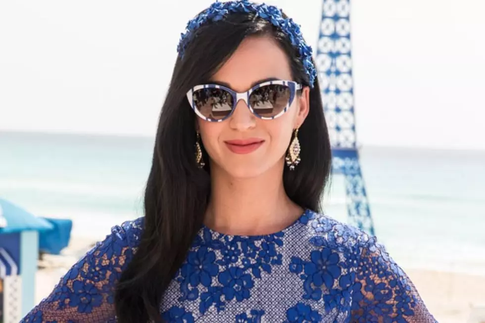 See Katy Perry in Blue Monique Lhuillier Dress + Hanging Out With Smurfs [Pics]