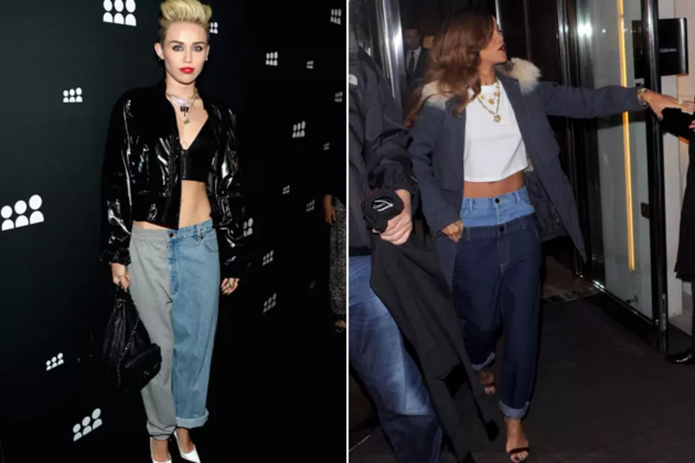 Miley Cyrus Channels Rihanna in Crazy Two-Toned Jeans at Myspace Event