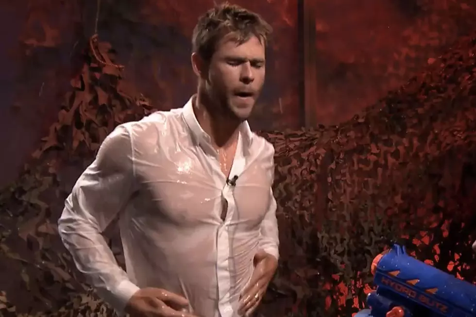 Chris Hemsworth Flaunts Muscles in a Wet Shirt on 'Jimmy Fallon'