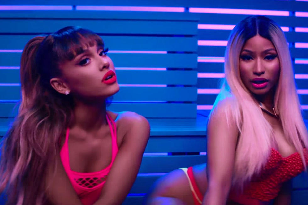 Ariana Grande + Nicki Minaj Take Sauna With Human Ken Dolls in ‘Side to Side’ Video