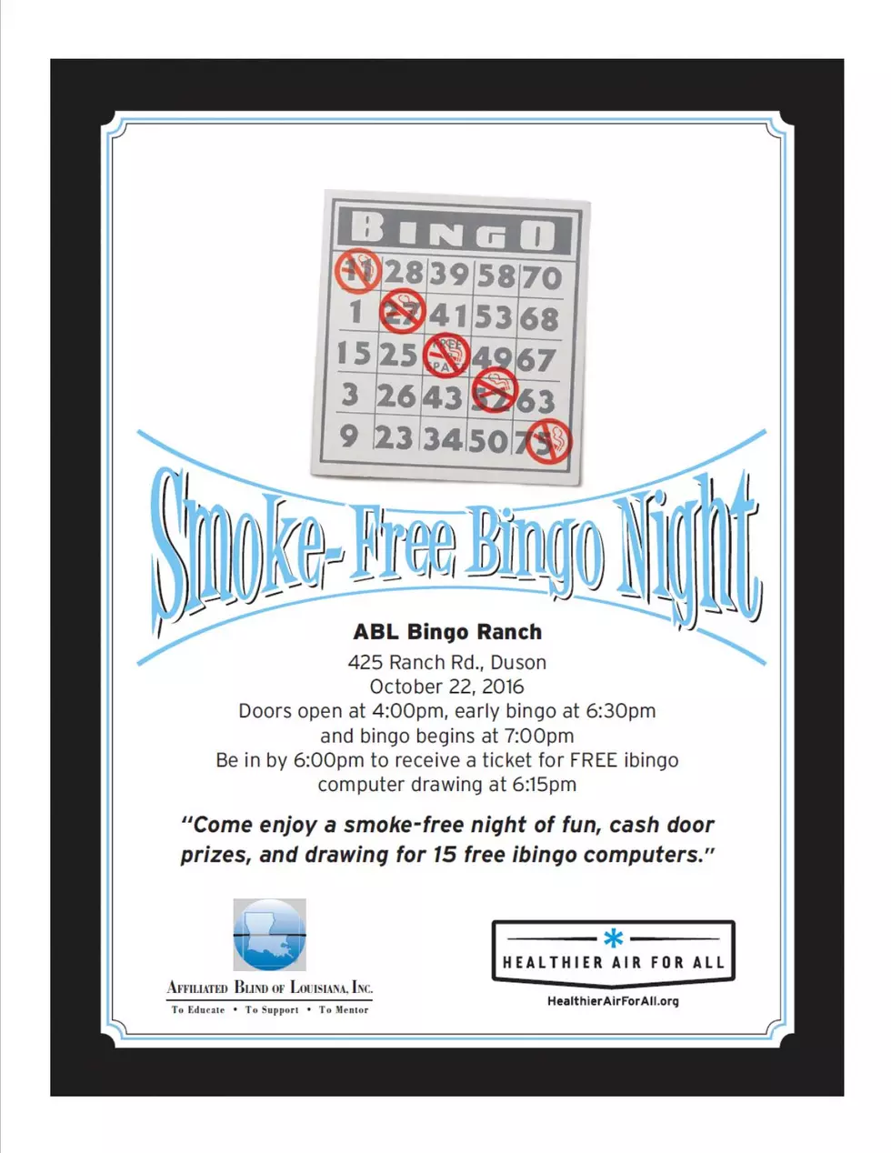 Smoke-Free Bingo Night October 22