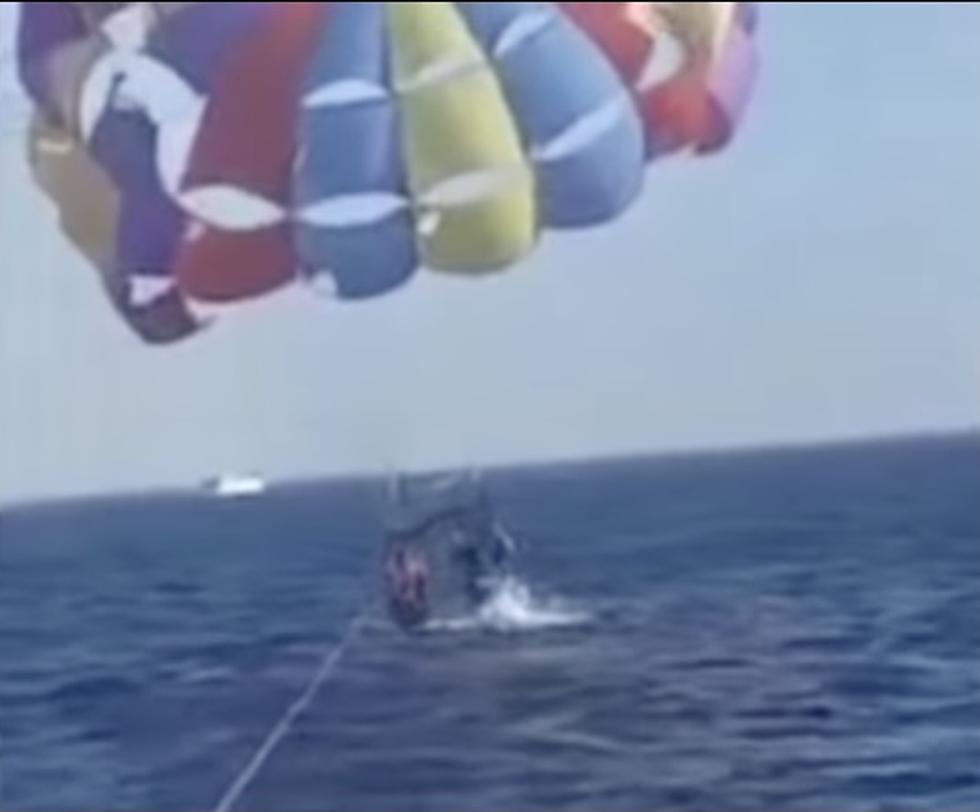 Shark Leaps Out of Water and Chomps Parasailer's Leg