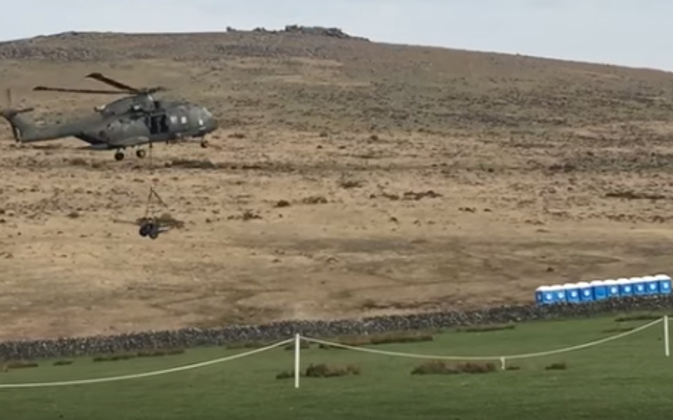 Helicopter Knocks Down A Row Of Porta-Potties [VIDEO]