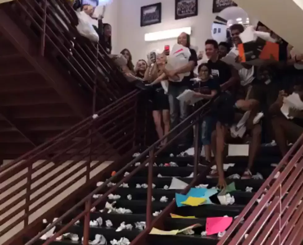 Graduating Seniors Toss Paper Down Staircase [VIDEO]