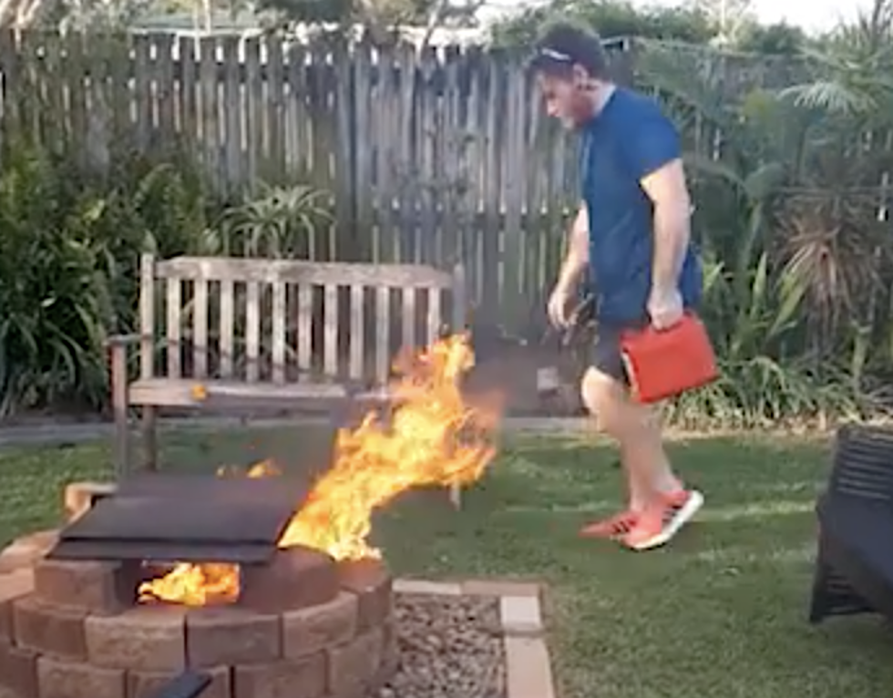 Man Sets Back Yard On Fire After Pouring Gas On Fire [VIDEO]