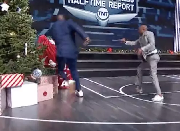 Shaquille O&#8217;Neal Gets Thrown Into Christmas Tree on LIVE TV [VIDEO]