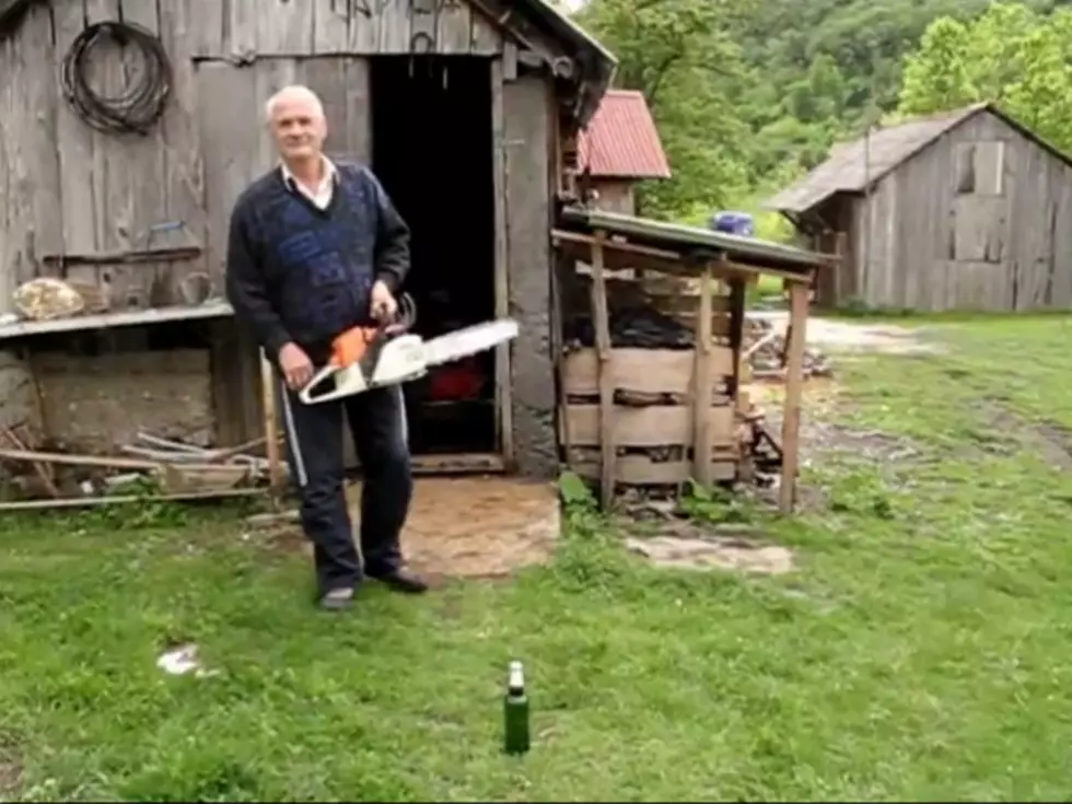 Grandpa Opens His Drinks With a Chainsaw