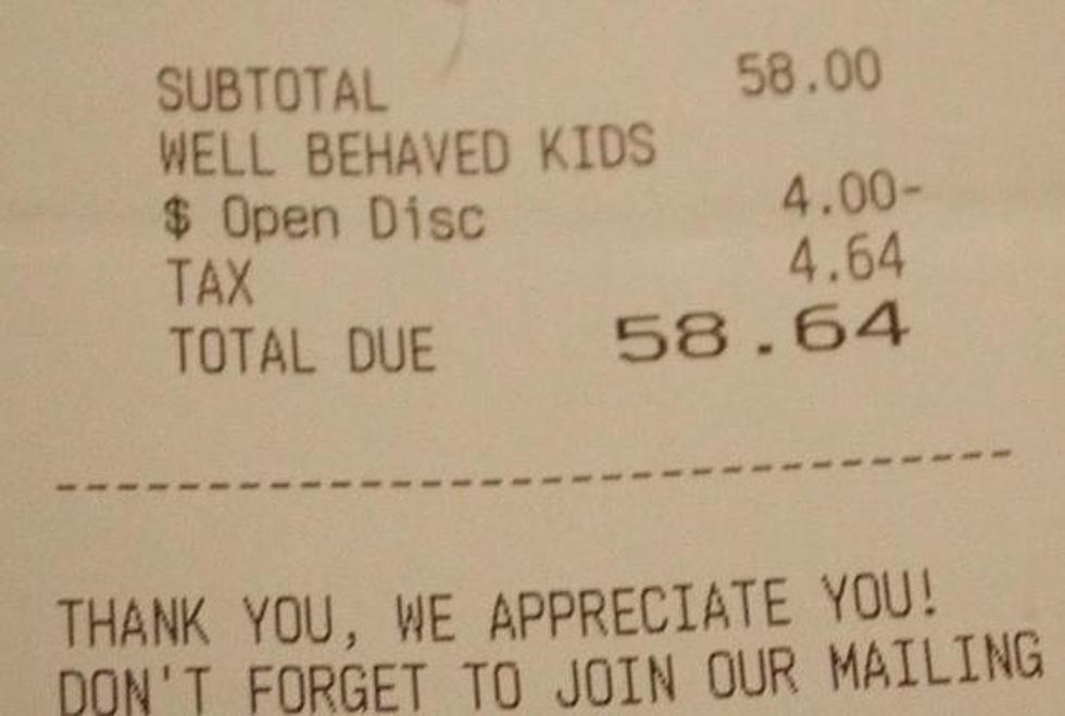 Restaurant Receipt Includes Discount For Well-Behaved Kids