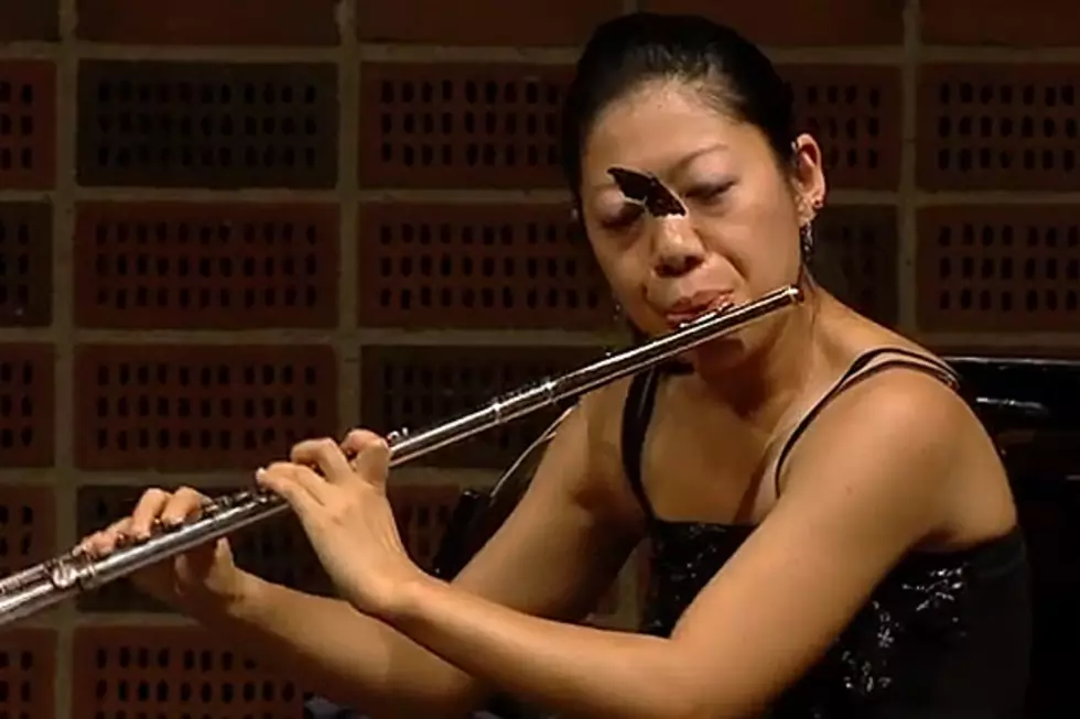 Butterfly On the Face Makes Playing the Flute That Much Cuter