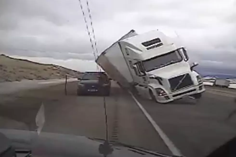 Semi-Truck Slams Onto Police Car Because of 90-Mile-Per-Hour Winds