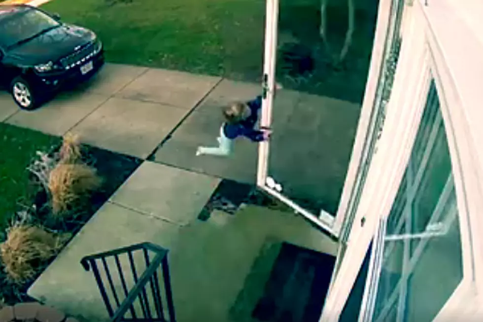 Harsh Winds Send Little Girl Flying Out of Control on Front Door